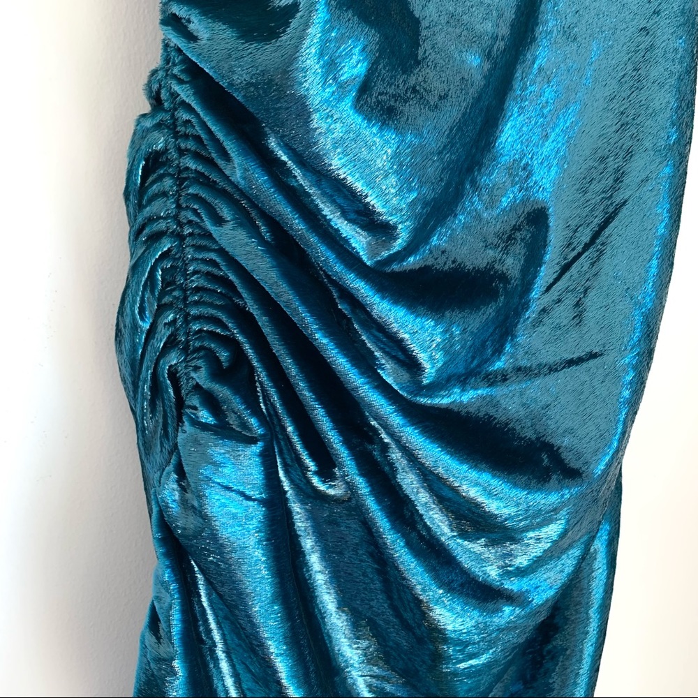 NWT Cinq A Sept Shiny Astrid Teal Topaz Mini Dress - Picture 11 of 11